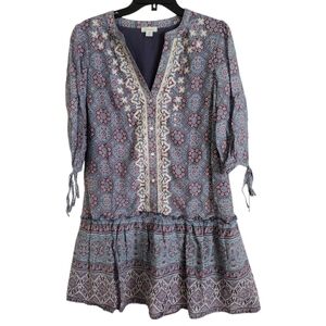 Sundance blue multicolor mosaic print dress with embroidery size petite Small